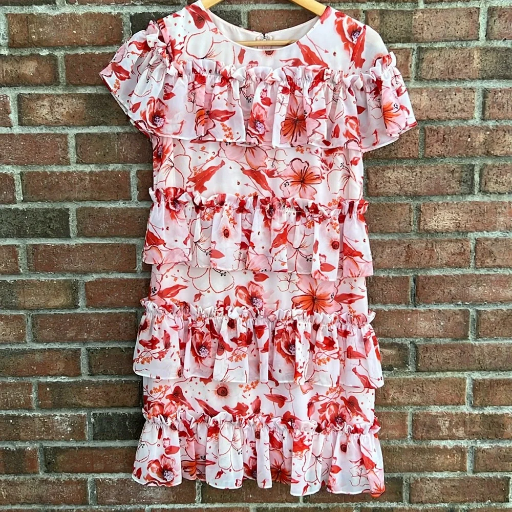 Badgley Mischka Floral Ruffle Dress - Picture 3 of 9